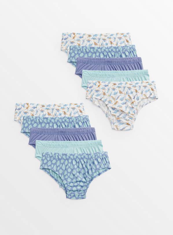 Blue Dinosaur Print Briefs 10 Pack 5-6 years