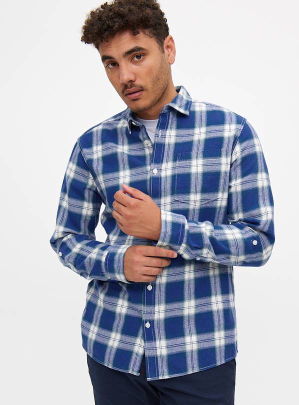 Blue Brushed Cotton Checked Shirt XXXXL