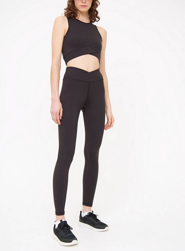 Active Black Wrap Waist Leggings  S