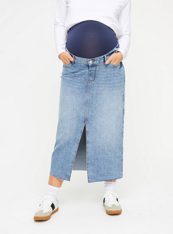 MATERNITY Overbump Mid Wash Denim Maxi Skirt 10