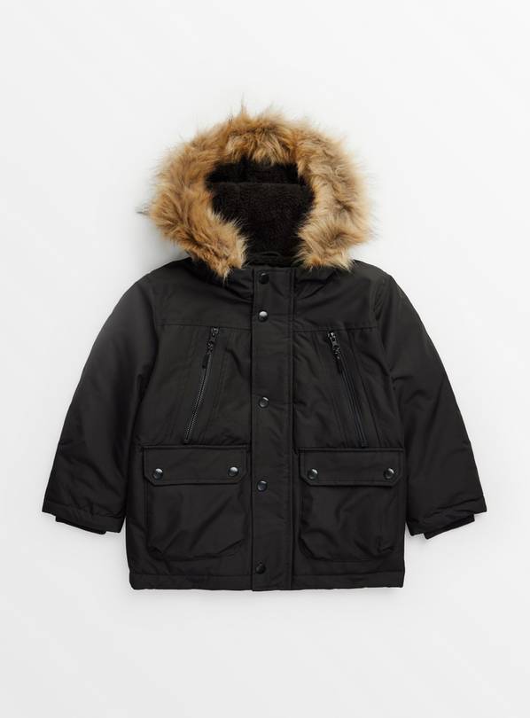 Black Faux Fur Hooded Parka Coat 5-6 years