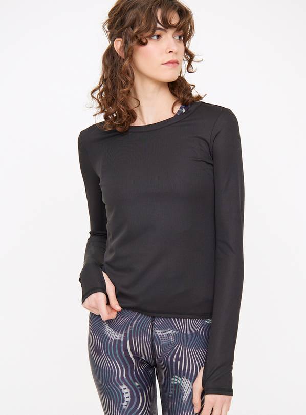 Active Black Ribbed Long Sleeve Top XXL