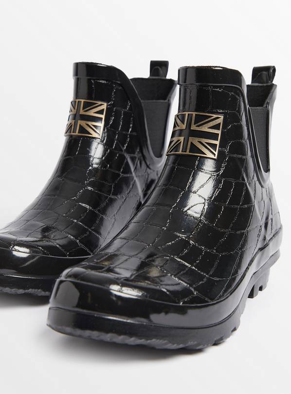 Buy Black Croc Ankle Wellies 3 Boots Tu