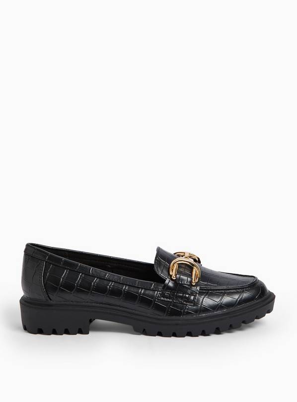 Black Croc Buckle Loafers  5