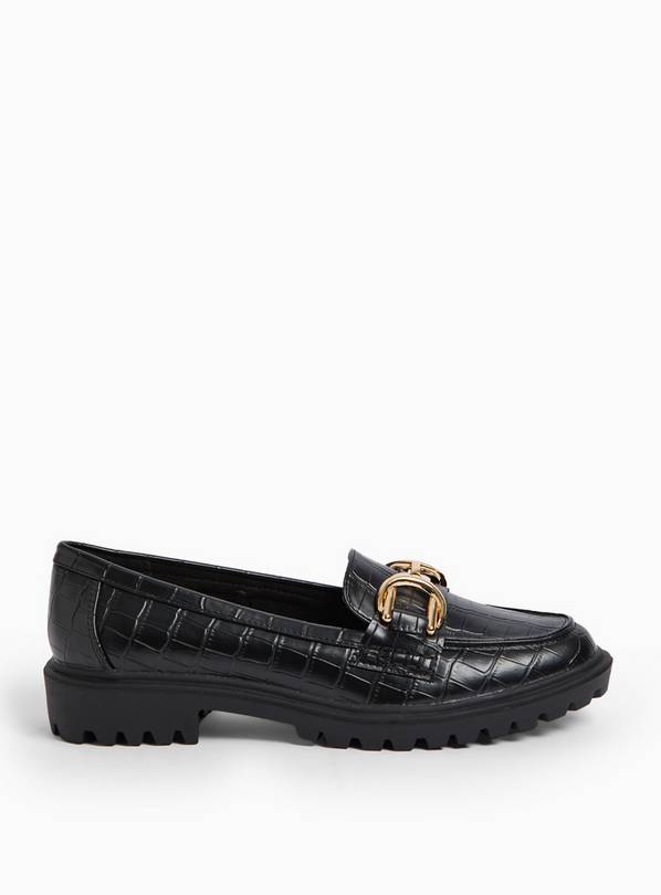 Black Croc Buckle Loafers  7