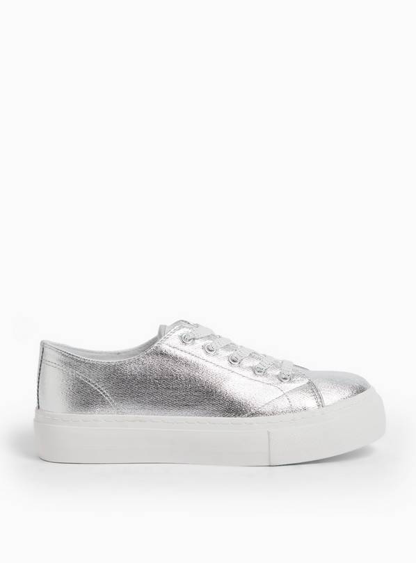 Metallic Silver Canvas Chunky Sole Trainers 8