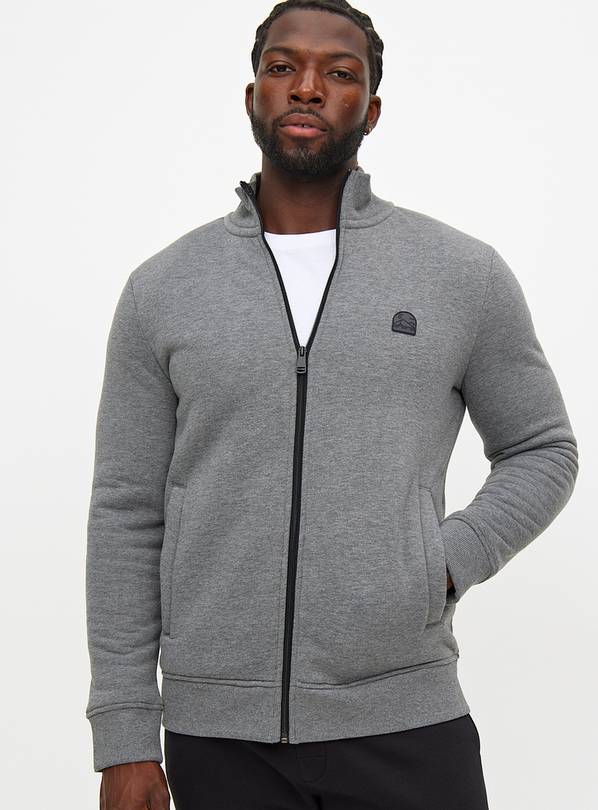 Grey Fleece Lined Zip-Through Sweatshirt L