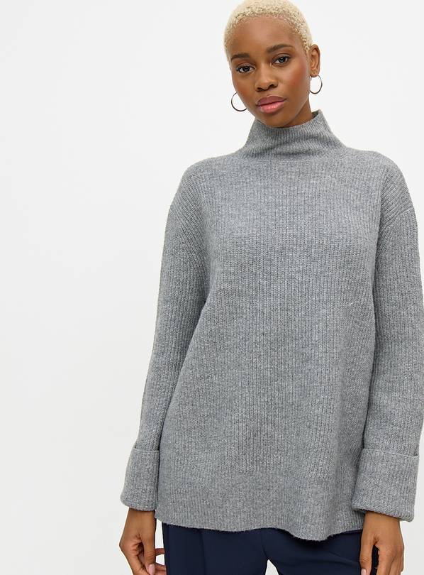 Grey High Neck Oversized Jumper XL