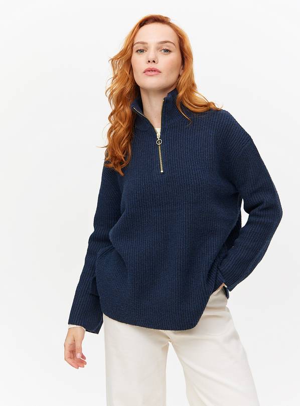 Navy Quarter-Zip Knitted Jumper S