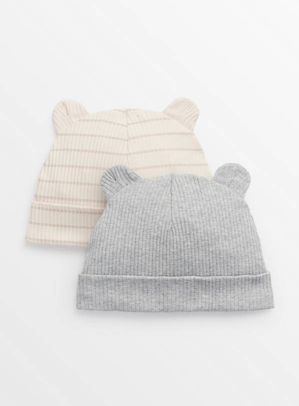 Cream & Grey Ribbed Jersey Hats 2 Pack 1-2 years