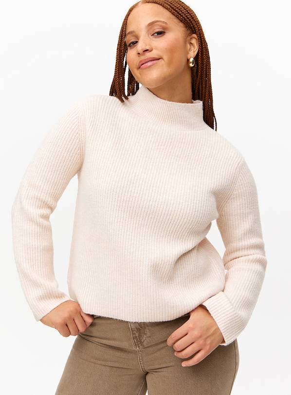 Cream High Neck Boxy Knitted Jumper  24