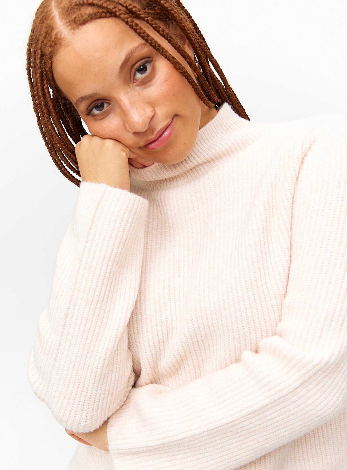 Cream High Neck Boxy Knitted Jumper  8 - Image 3 thumbnail