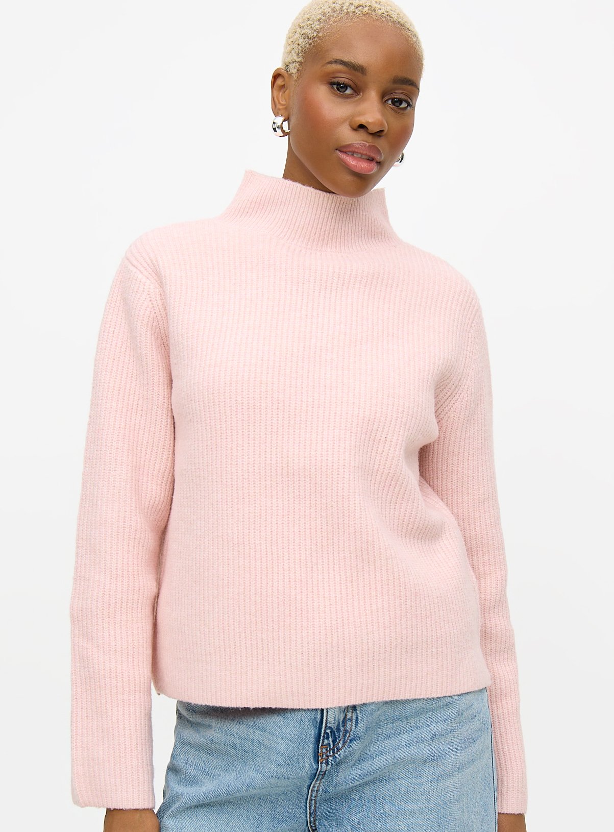 Pink High Neck Boxy Knitted Jumper 12 - Image 1 thumbnail