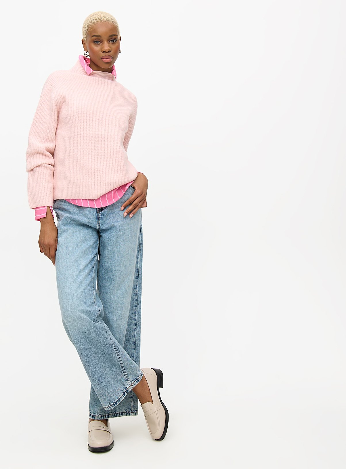 Pink High Neck Boxy Knitted Jumper 12 - Image 2 thumbnail