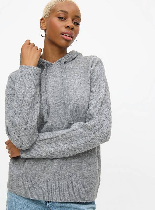 Grey knitted hoodie womens online