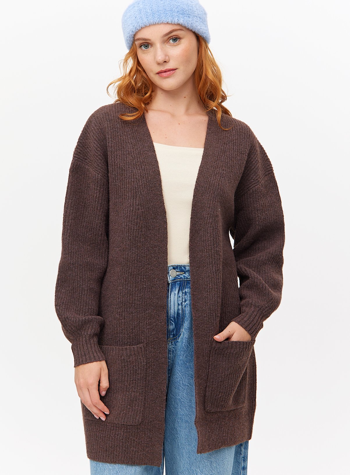 Brown Longline Slouch Cardigan M