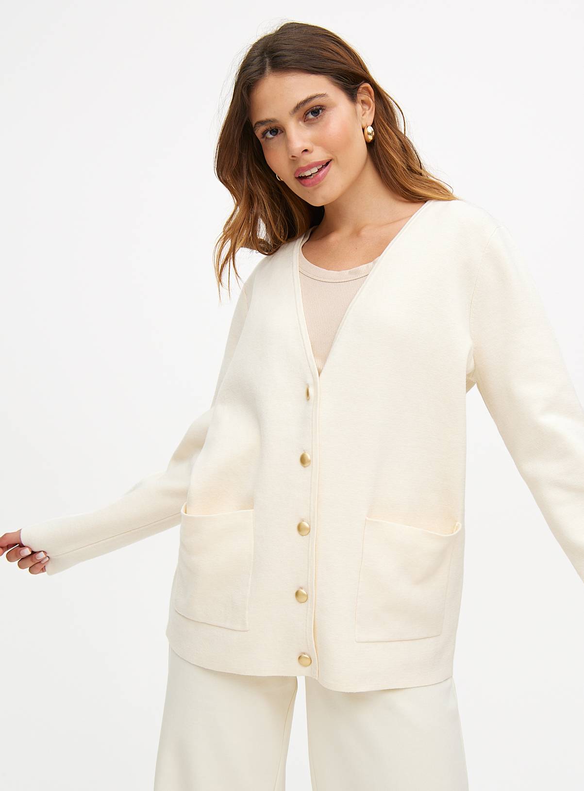 Neutral V-Neck Longline Cardigan 10 - Image 1