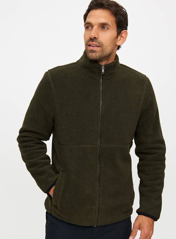 Khaki Green Zip-Through Teddy Fleece Jacket XL