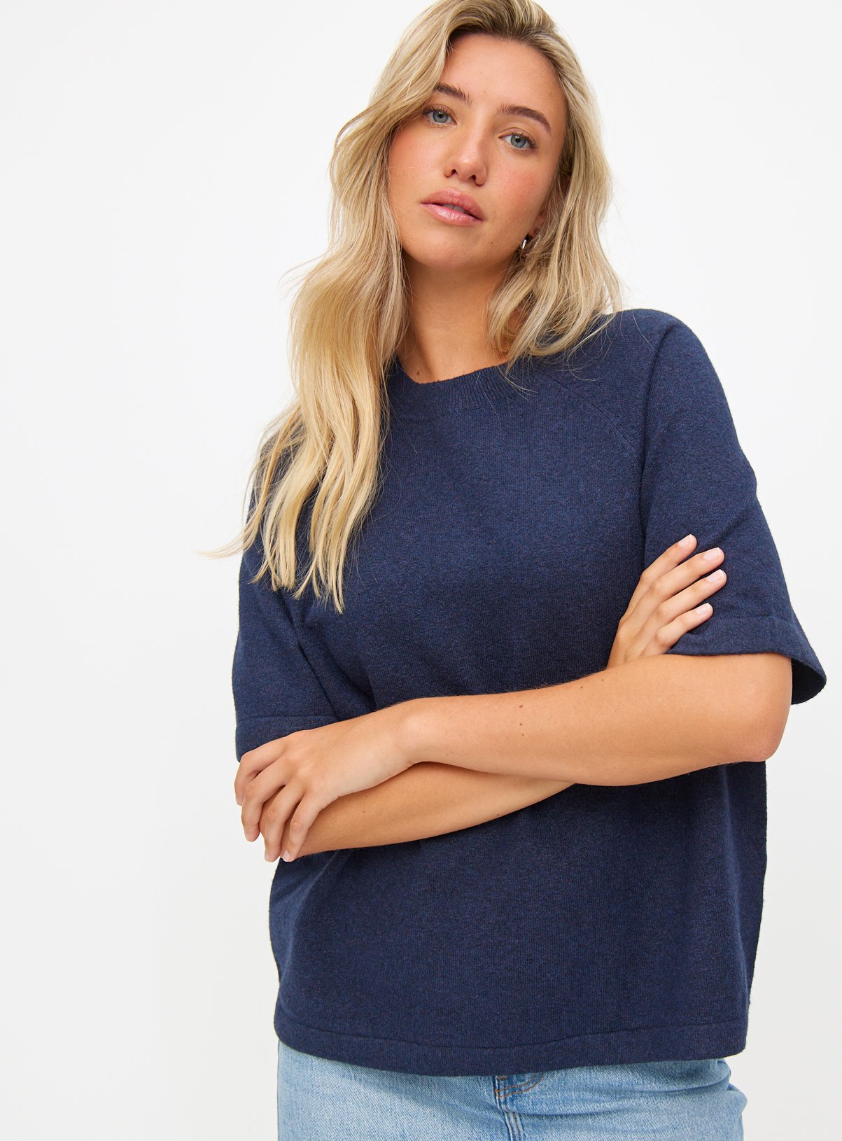 Navy Soft Yarn Short Sleeve Jumper 24