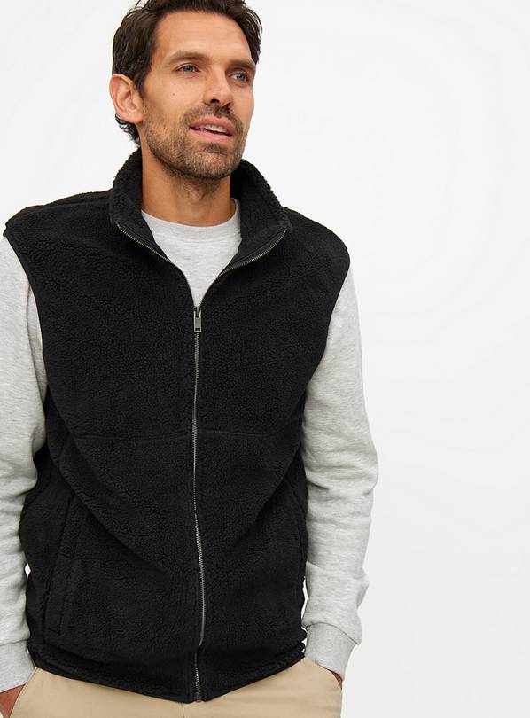 Black Zip-Through Teddy Fleece Gilet S