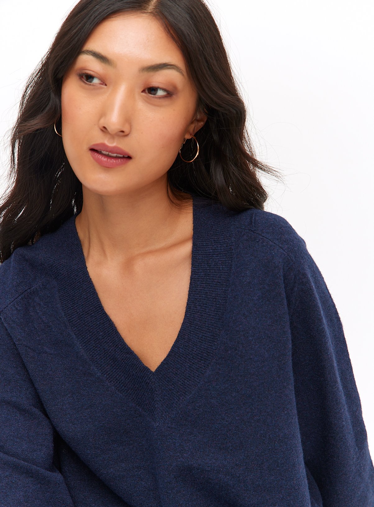 Navy V Neck Cosy Yarn Relaxed Jumper  22 - Image 3 thumbnail