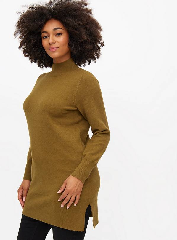 Khaki High Neck Knitted Longline Jumper 20