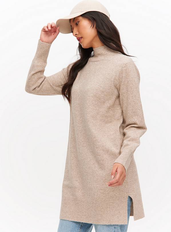 Oatmeal High Neck Knitted Longline Jumper 8