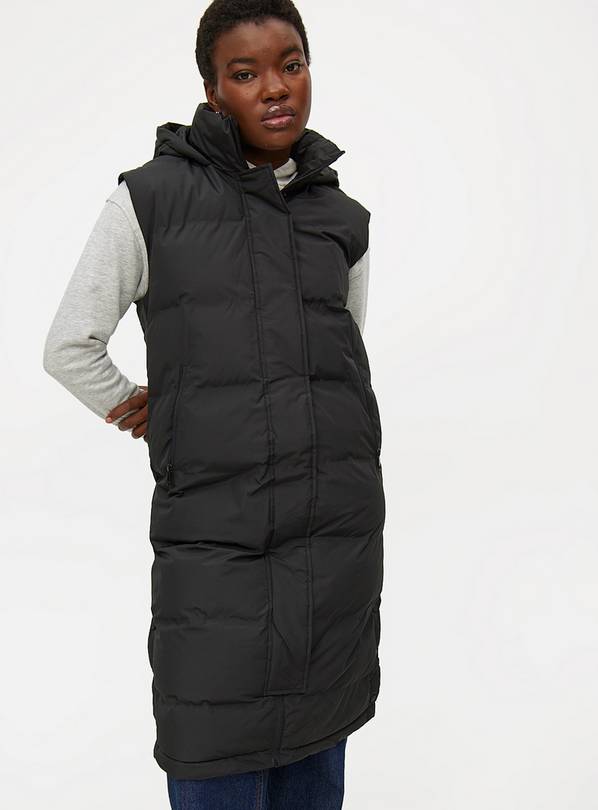 Black Padded Longline Hooded Gilet XL