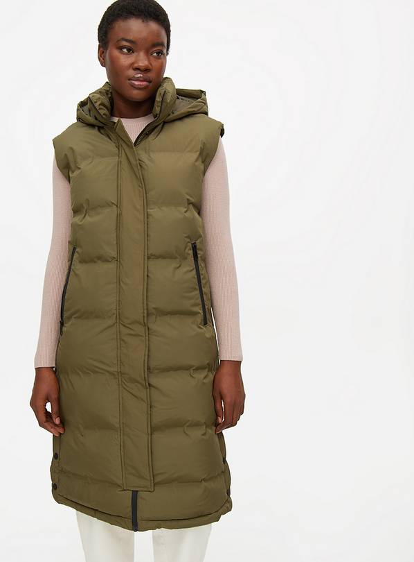  Khaki Padded Longline Hooded Gilet L