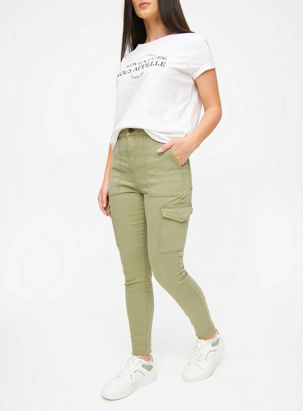 Khaki Skinny Leg Cargo Trousers 20S