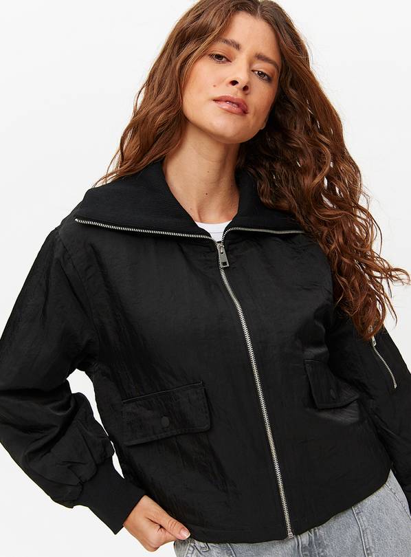 Black Ribbed Collar Bomber Jacket L