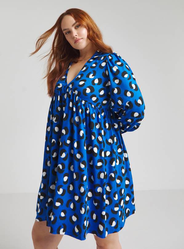 SIMPLY BE Supersoft Smock Dress In Blue Animal Print 18