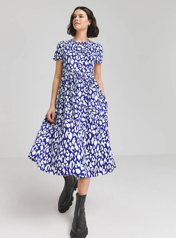 SIMPLY BE Supersoft Pocket Midi Dress In Blue Animal Print 14