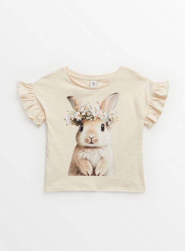 Cream Bunny Photograph Print T-Shirt 2-3 years