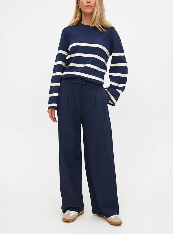 Navy Pleat Front Wide Leg Trousers  18L