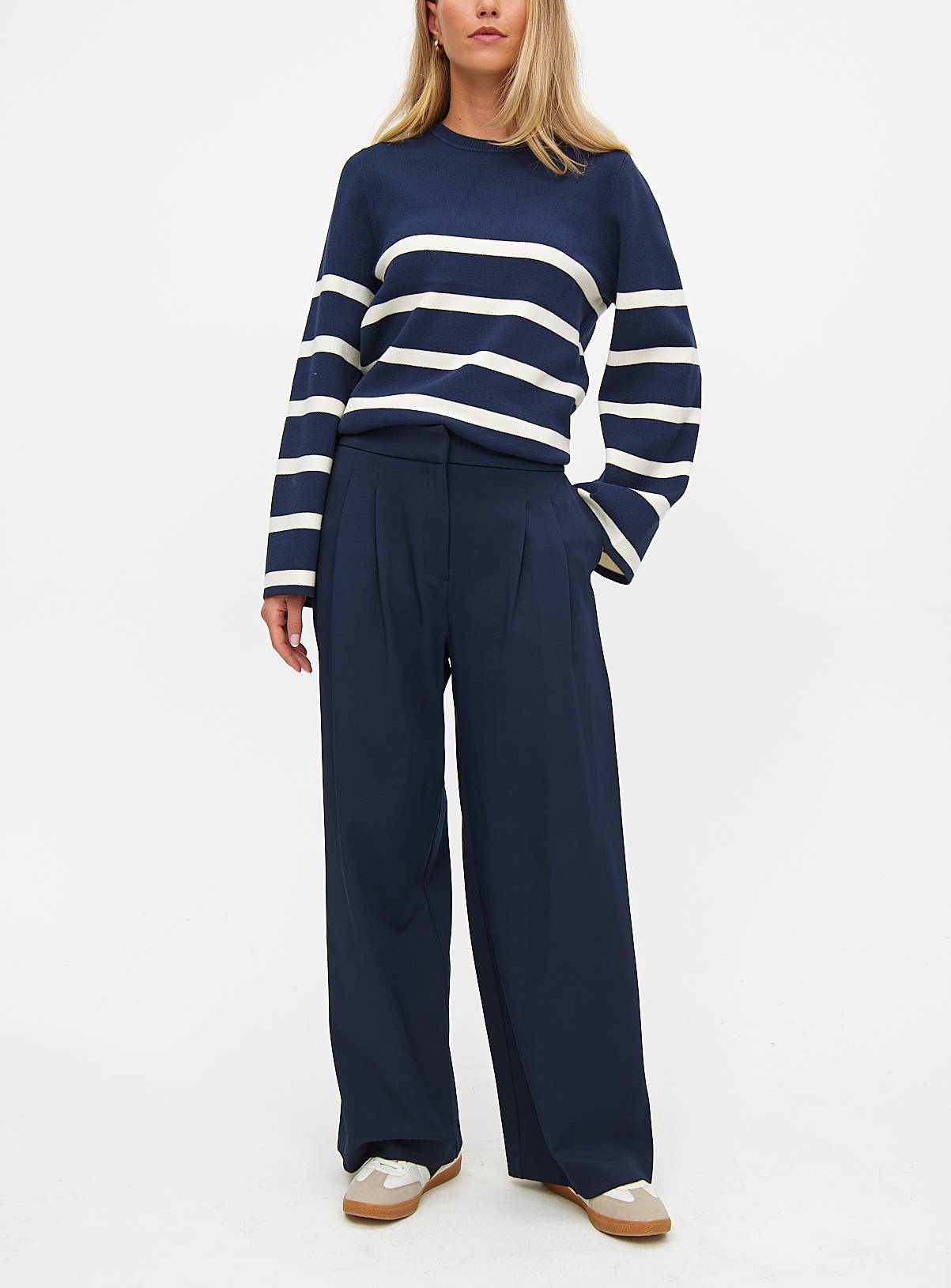 Navy Pleat Front Wide Leg Trousers  18L - Image 1