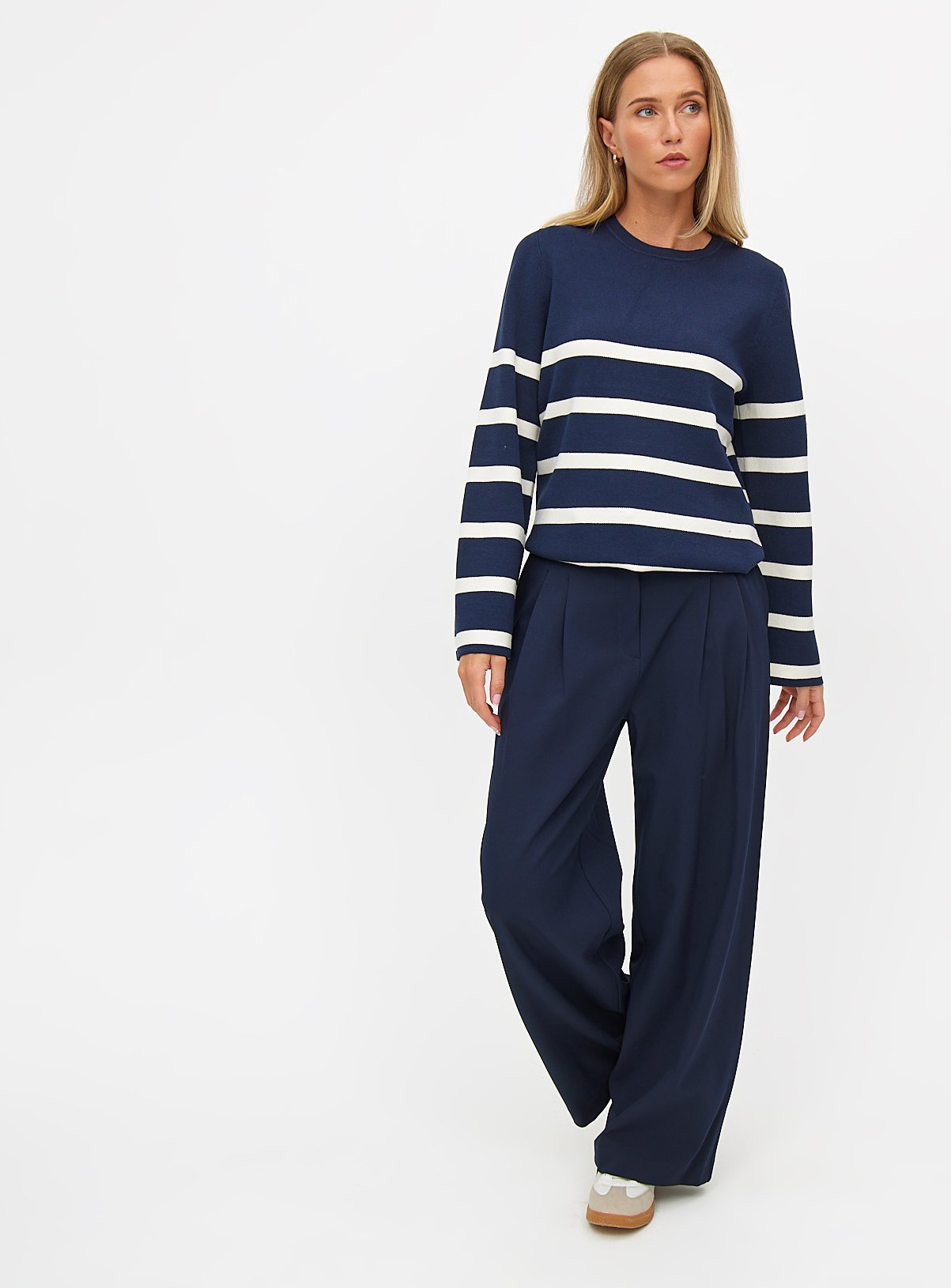 Navy Pleat Front Wide Leg Trousers  18L - Image 2 thumbnail