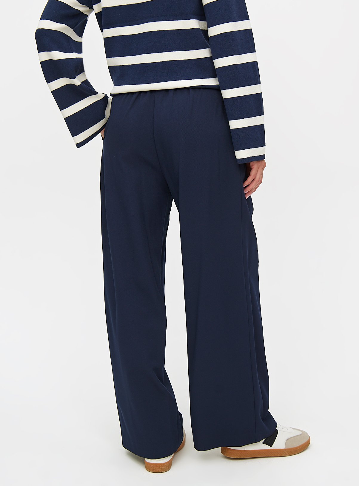 Navy Pleat Front Wide Leg Trousers  18L - Image 4 thumbnail