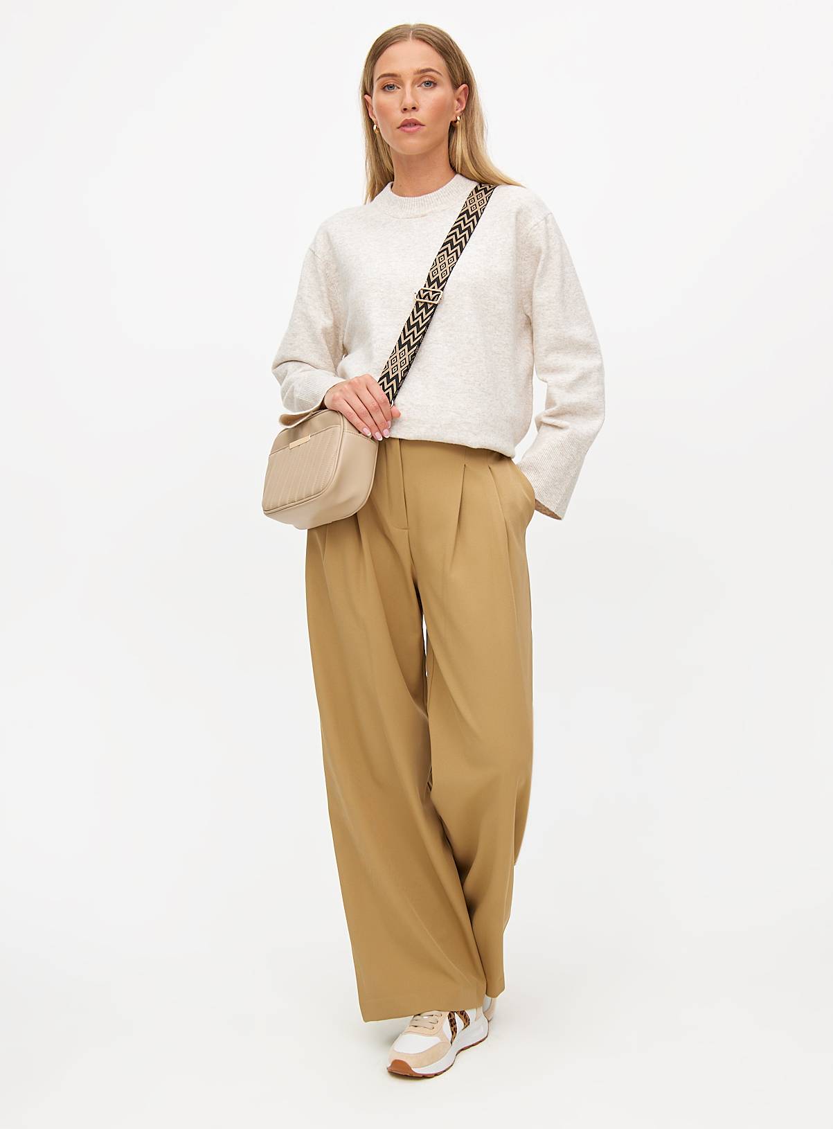 Stone Pleat Front Wide Leg Trousers  14R - Image 3