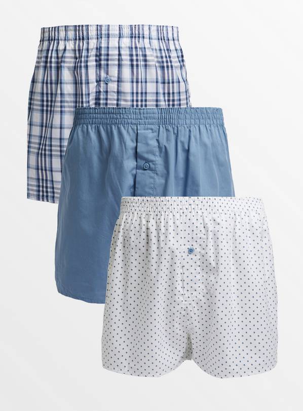 Blue Check Woven Boxers 3 Pack XXXL