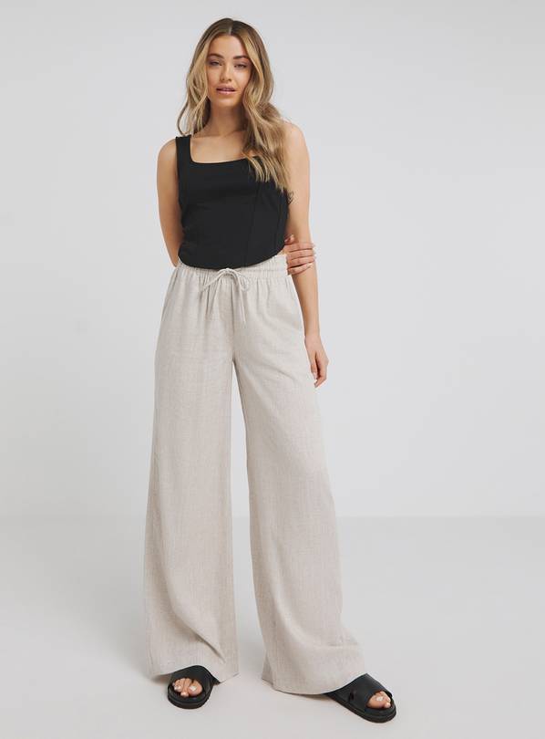 SIMPLY BE Stone Tie Waist Linen Wide Leg Trousers 20