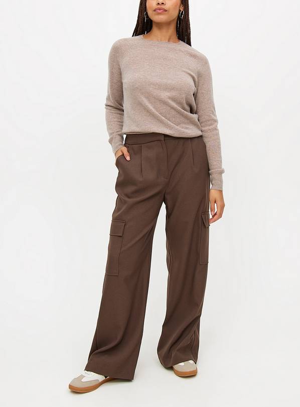 Brown Tailored Wide Leg Cargo Trousers 20S