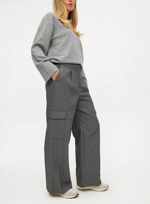 Charcoal Grey Tailored Wide Leg Cargo Trousers 10L