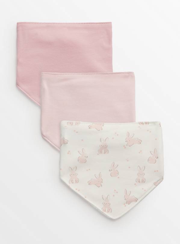 Pink & Bunny Print Hanky Bibs 3 Pack One Size