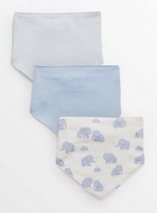 Blue & Elephant Print Hanky Bibs 3 Pack One Size