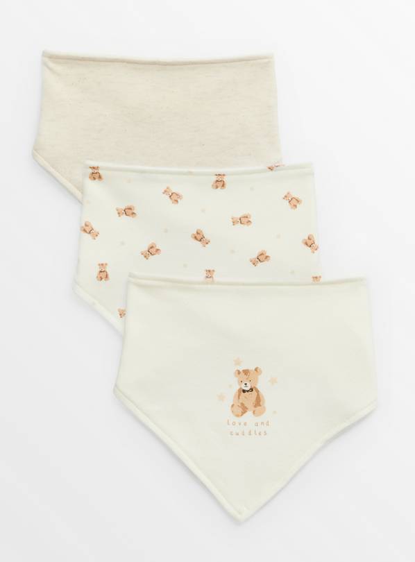 Cream Bear Print Hanky Bibs 3 Pack One Size