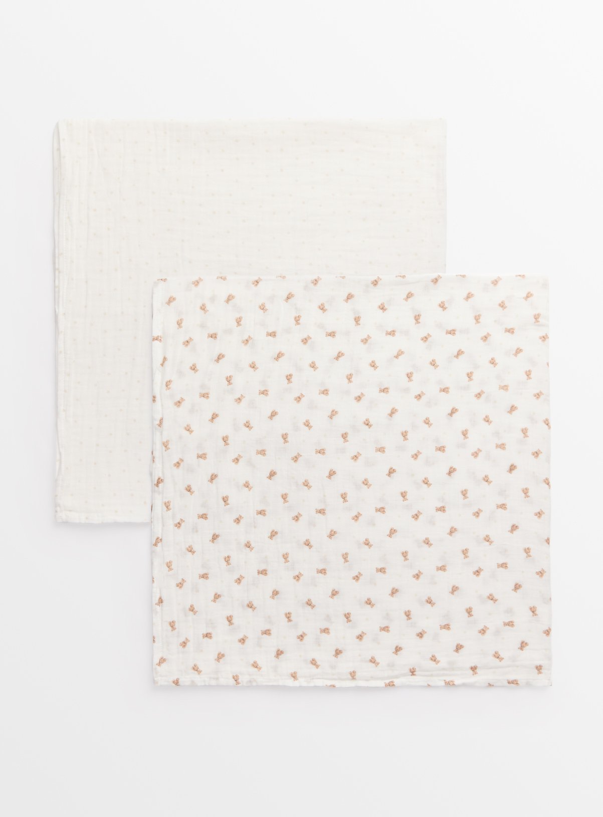 Cream Cream Bear & Polka Dot Print Large Muslin Squares 2 Pack One Size - Tu by Sainsbury's