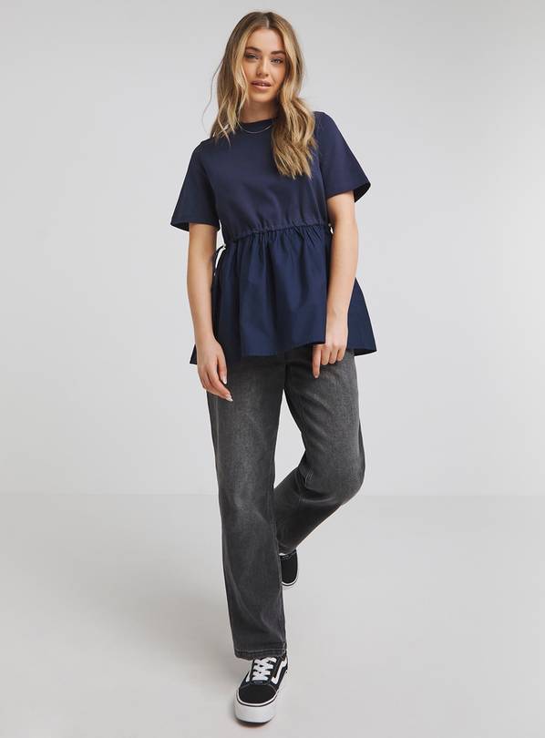 SIMPLY BE Jersey Poplin Mix Drawstring Waist Smock Top 32