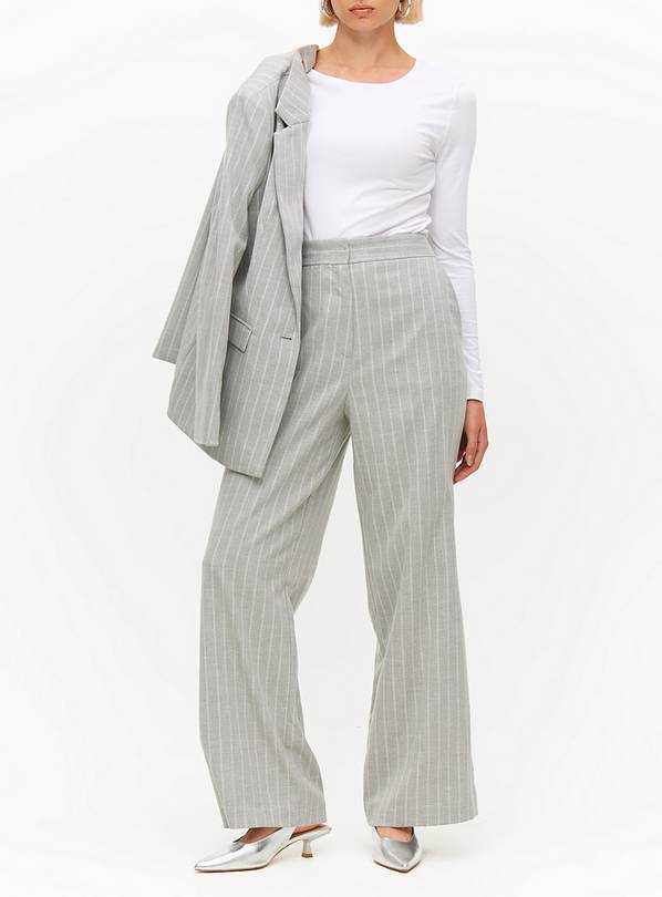 Grey Pinstripe Wide Leg Coord Tailored Trousers  12R