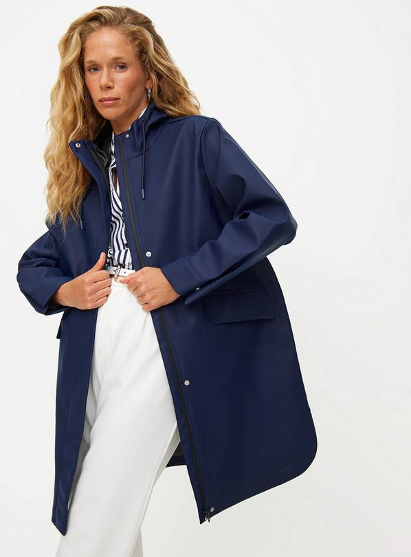 Navy Longline Rubberised Raincoat S